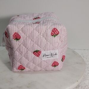 Moon Nude Handmade Pink Strawberry Quilted Makeup Cosmetic Pouch Bag